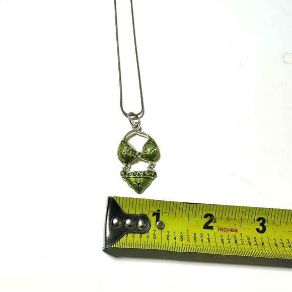 Vintage Fun Lime Green Bikini Necklace and Earrings Set Silver-tone Metal Beach - Picture 5 of 11